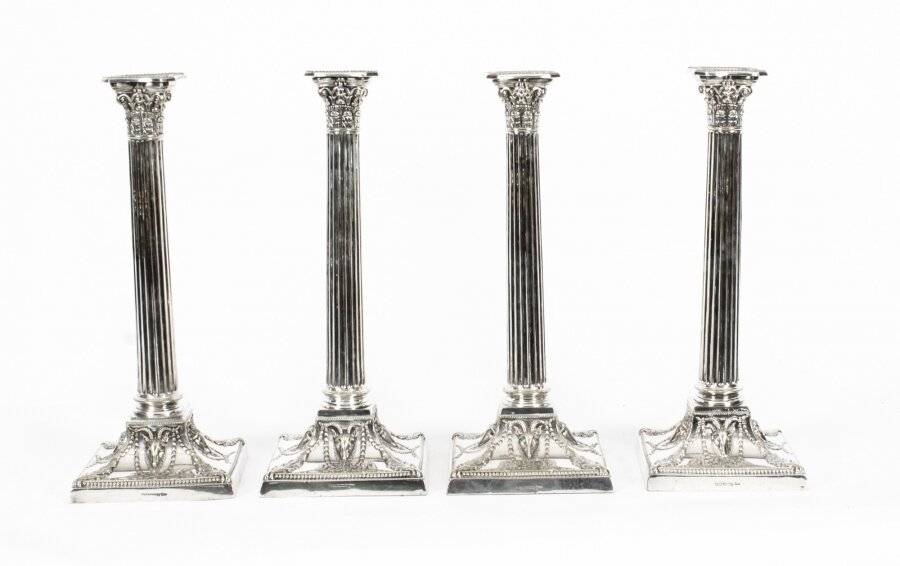 Antique Set 4 Silver Plated Candlesticks by Walker and Hall 19th C Antique Set 4 Silver Plated Candlesticks by Walker and Hall 19th C | Ref. no. A2886 | Regent Antiques