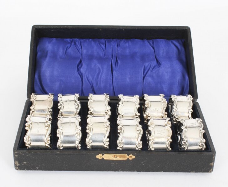 Rare Vintage Cased Set of Twelve Sterling Silver Napkin Rings  Mid 20th C | Ref. no. A2924 | Regent Antiques