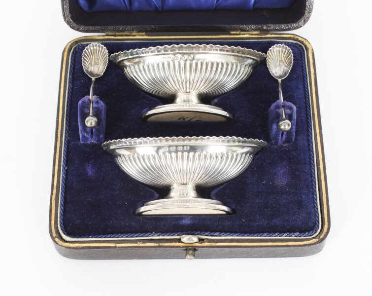 Antique Pair of Sterling Silver Salts & Spoons by William H Leather 1897 19th C | Ref. no. A2925 | Regent Antiques