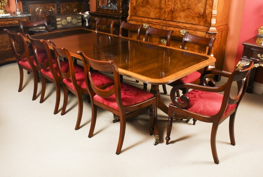 Vintage Twin Pillar Dining Table by William Tillman & 10 dining chairs  20th C | Ref. no. A2936a | Regent Antiques