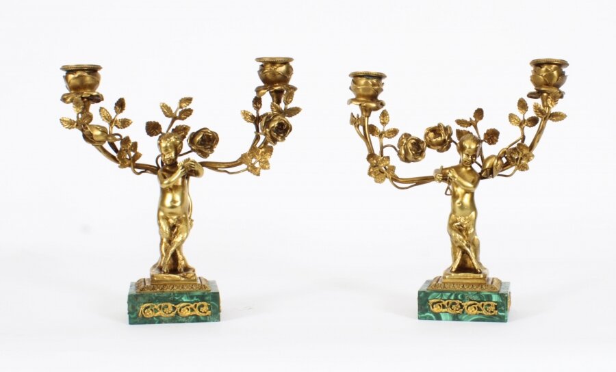 Antique Pair Russian Malachite & Gilt Bronze Candelabra Circa 1900 Antique Pair Russian Malachite & Gilt Bronze Candelabra Circa 1900 | Ref. no. A2960a | Regent Antiques