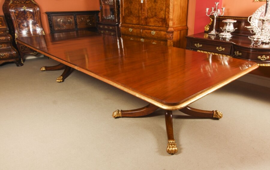 Antique Irish Regency Twin Pillar Mahogany Parcel Gilt Dining Table C1820 19th C Antique Irish Regency Twin Pillar Mahogany Parcel-Gilt Dining Table C1820 19th C | Ref. no. A2975 | Regent Antiques