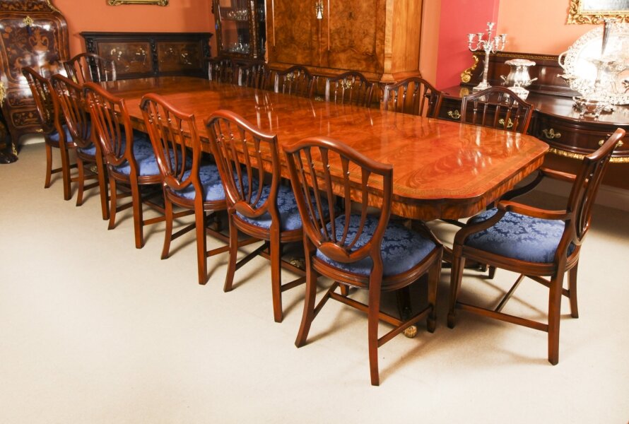 Vintage Brass Inlaid  Dining Table & 14 Shield Back Chairs 20th C | Ref. no. A3005C | Regent Antiques