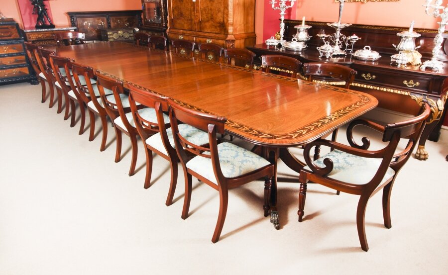 Vintage 15ft Regency Revival 3 pillar dining table & 16 chairs Mid 20th C | Ref. no. A3038a | Regent Antiques