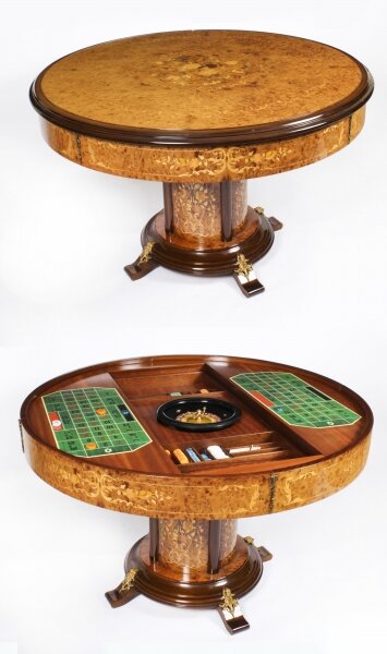 Vintage Italian Burr Walnut Games Card Roulette Table Mid 20th Century | Ref. no. A3066 | Regent Antiques