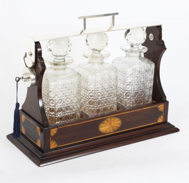 Antique Inlaid Walnut Three Cut  Crystal Decanter Tantalus C1870 19th C | Ref. no. A3075b | Regent Antiques