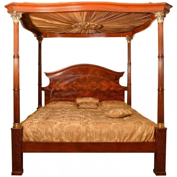 Vintage Super King Mahogany Four Poster Bed With Silk Canopy 20th C | Ref. no. A3083 | Regent Antiques