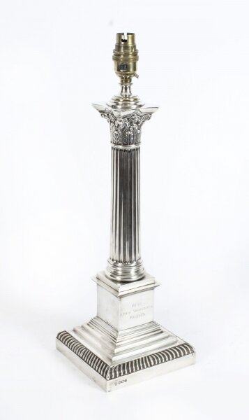 Antique George V Sterling  Silver Corinthian Column Table Lamp Hallmarked 1928 | Ref. no. A3097 | Regent Antiques