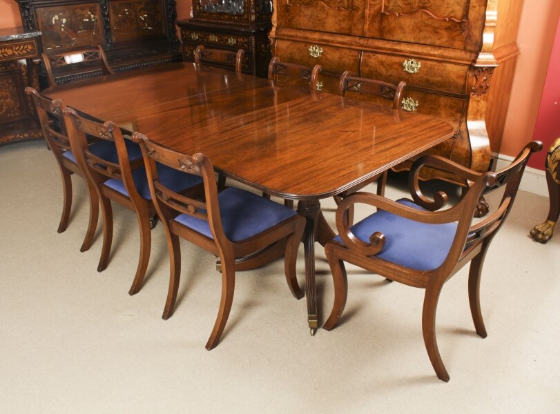 Vintage 7ft Twin Pillar Dining Table &  8 dining chairs   20th C | Ref. no. A3100a | Regent Antiques