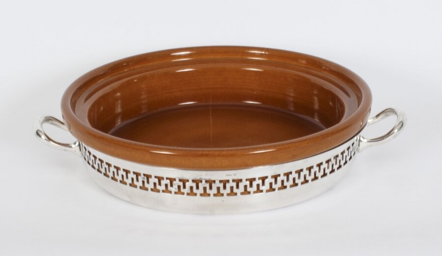 Antique silver plate and terracotta serving dish by Wiskemann 1920s | Ref. no. A3103 | Regent Antiques