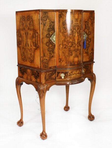 Antique Burr Walnut Cocktail Drinks Dry Bar Cabinet & Glassware C1920 | Ref. no. A3116 | Regent Antiques