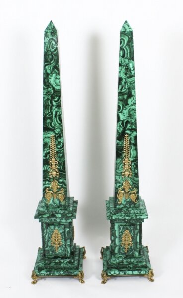 Antique Pair Monumental 4ft  Ormolu Mounted Malachite Obelisks C1920 | Ref. no. A3123 | Regent Antiques