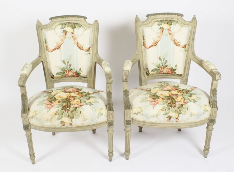 Antique Pair French Louis XVI Revival Painted Fauteuil Armchairs  19th Century | Ref. no. A3170 | Regent Antiques