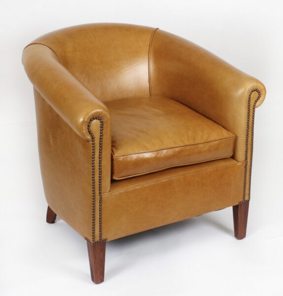 Bespoke English Handmade Amsterdam  Leather Arm Chair Buckskin | Ref. no. A3206a | Regent Antiques