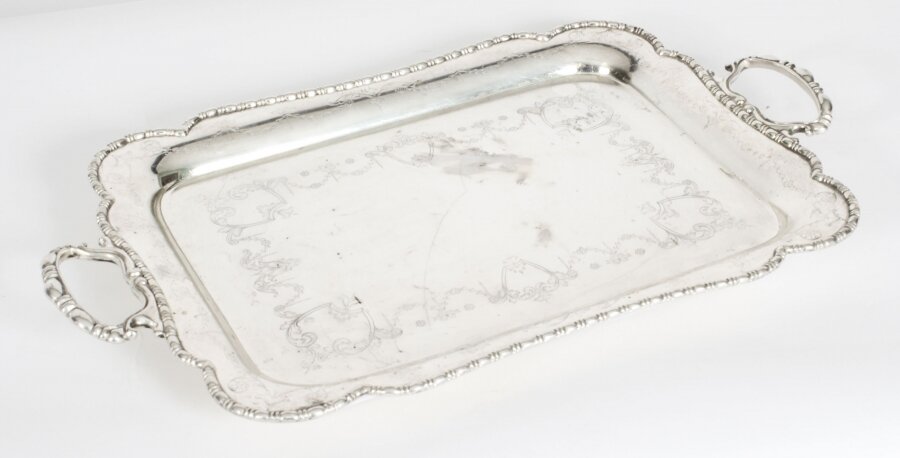 Antique English Neo-classical Silver Plate tray James Deakin c.1870 19th C | Ref. no. A3220 | Regent Antiques
