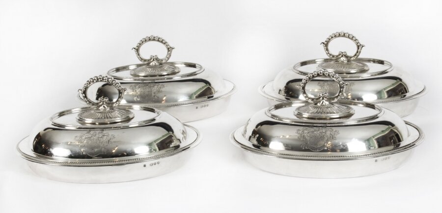 Antique Set 4 Sterling Silver Entree Dishes & Covers Finley & Taylor 1890 19th C | Ref. no. A3232 | Regent Antiques