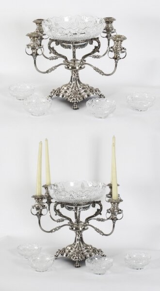 Antique English Silver Plate Cut Glass Epergne Candelabra Centrepiece Circa 1830 | Ref. no. A3278 | Regent Antiques