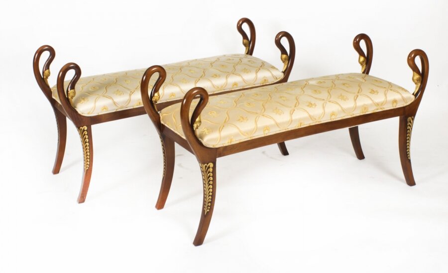 Antique Pair Empire Ottomans Parcel Gilt Window Seats Stools 19th C | Ref. no. A3310 | Regent Antiques