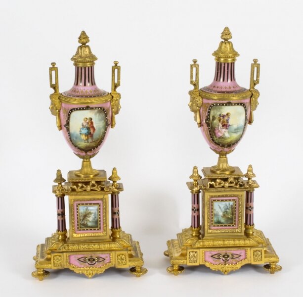 Antique Pair French Sevres Porcelain and Ormolu Urns on Stands 19th C | Ref. no. A3313 | Regent Antiques
