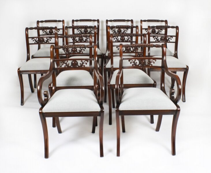 Vintage Set 12 English Regency Revival Rope Back Dining Chairs 20th C | Ref. no. A3336 | Regent Antiques