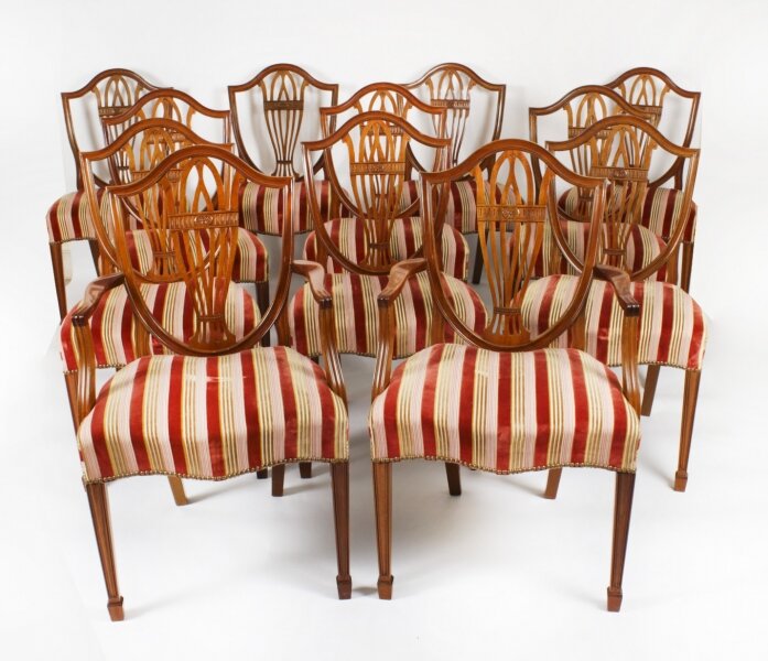 Vintage Set 12 Hepplewhite Shield Back Dining Chairs by William Tillman 20th C | Ref. no. A3367 | Regent Antiques