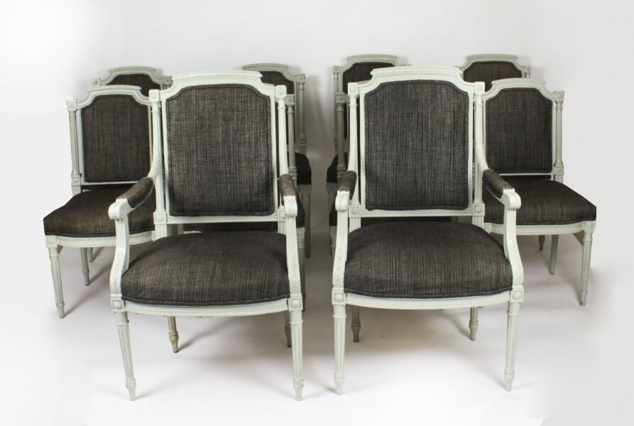 Vintage Set 10 Louis XVI Revival Blue Grey Painted Dining Chairs  20th C | Ref. no. A3389 | Regent Antiques