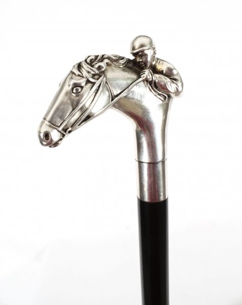 Antique Sterling Silver Horse & Jockey Walking Cane Stick  19th C | Ref. no. A3391a | Regent Antiques