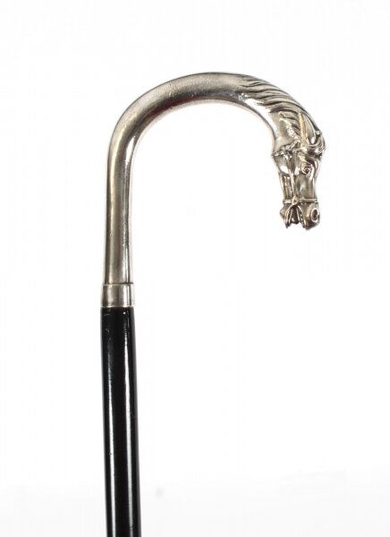 Antique French  Silver Plate Horse Ebonized Walking Cane Stick Late 19th C | Ref. no. A3391b | Regent Antiques