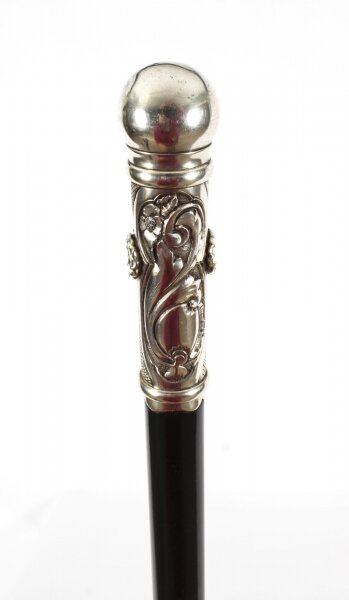 Antique French Art Nouveau  Silver & Ebonized Walking Stick  Dated 1890 | Ref. no. A3392b | Regent Antiques