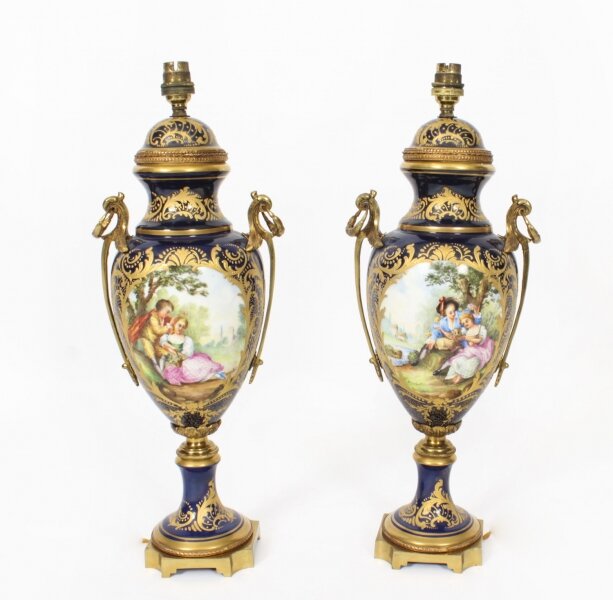 Antique Pair Large French Cobalt Blue Sevres Style  Vases Lamps 19th C | Ref. no. A3413 | Regent Antiques