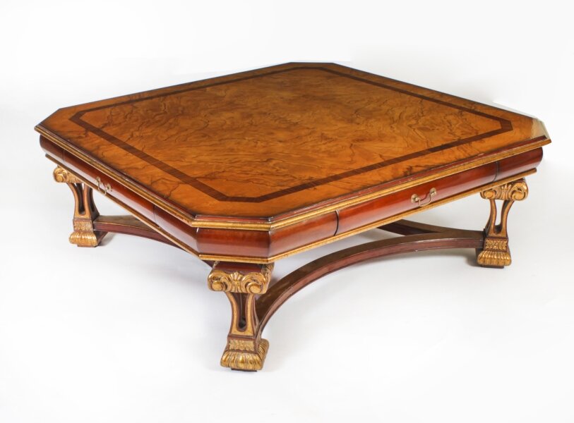 Vintage  Burr Walnut  Coffee Table With Four Drawers Mid 20th C  130x130cm | Ref. no. A3536 | Regent Antiques