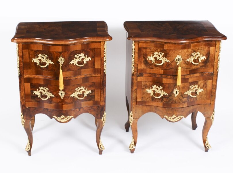 Antique Pair Italian Burr Walnut Serpentine Bedside Chests 19th C | Ref. no. A3565 | Regent Antiques