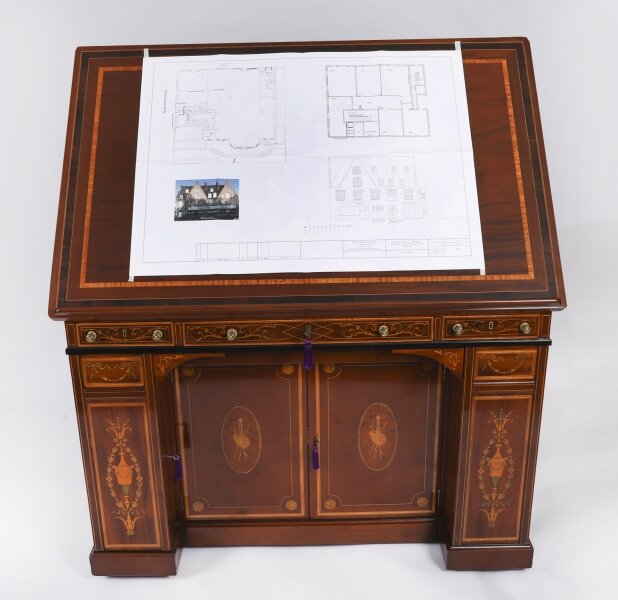 Antique Victorian Inlaid Mahogany Architects Desk by Edwards & Roberts 19th C | Ref. no. A3643a | Regent Antiques