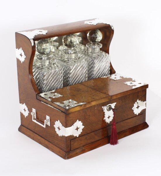 Antique Victorian Burr Walnut Three  Decanter Tantalus Dry Bar Games  19th C | Ref. no. A3650 | Regent Antiques
