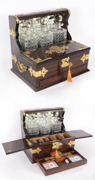 Antique Coromandel Three Crystal Decanter Tantalus & Games Drawer 19th C | Ref. no. A3668 | Regent Antiques