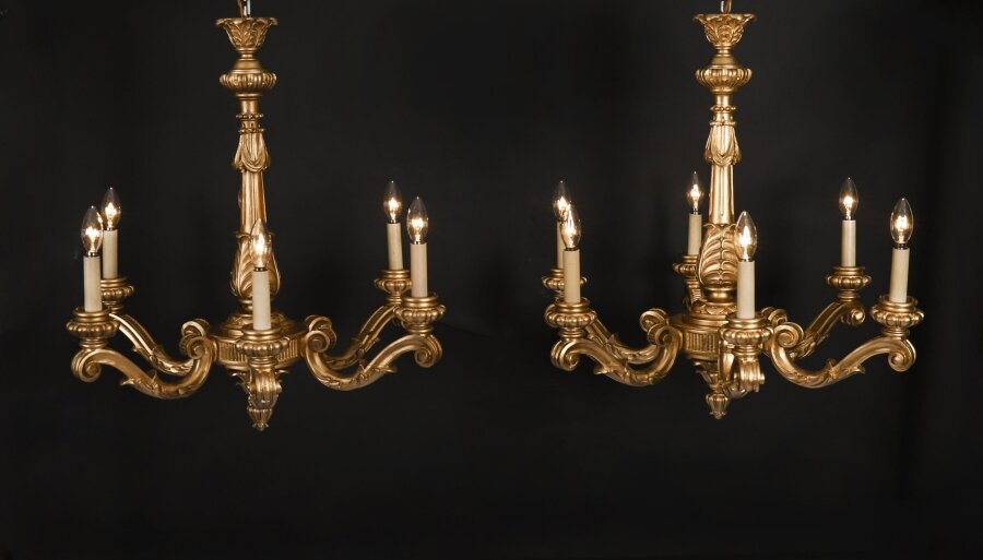 Antique Pair of English Giltwood Six Branch Chandeliers  Circa 1920  20th C | Ref. no. A3690 | Regent Antiques