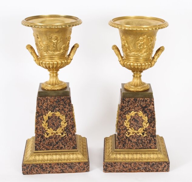 Antique Pair Large 16inch Grand Tour Gilt Bronze Campana Urns Circa 1920 | Ref. no. A3718 | Regent Antiques