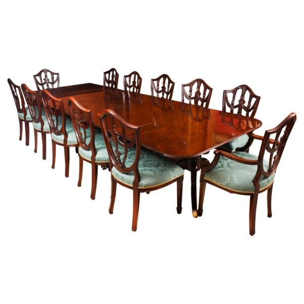 Antique12ft Regency Triple Pillar Dining Table C1830 19th C & 12 Chairs | Ref. no. A3793a | Regent Antiques