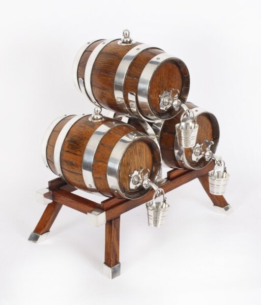 Antique Oak Silver plated  Three Oak  Barrel Dispensers & Tot Pails 19th C | Ref. no. A3799 | Regent Antiques