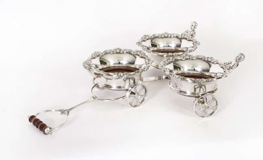 Antique English Silver Plated Triple Drinks Cart Coaster  20th C | Ref. no. A3804 | Regent Antiques