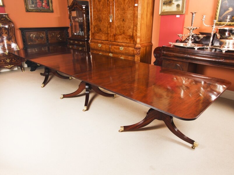 Antique 14ft Flame Mahogany Regency Revival  Triple Pillar Dining Table  19th C | Ref. no. A3815 | Regent Antiques