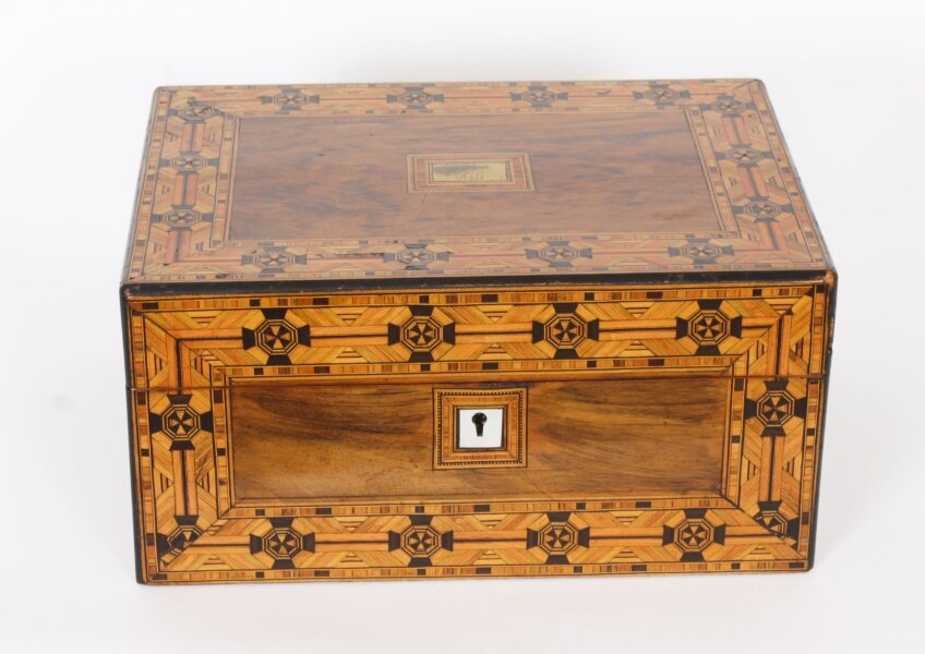 Antique English Victorian inlaid tunbridge walnut jewellery casket 19th C | Ref. no. A3828 | Regent Antiques