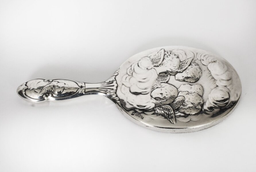 Antique Sterling Silver Cherubs Hand Mirror 1905 William Comyns & Sons. | Ref. no. A3829 | Regent Antiques