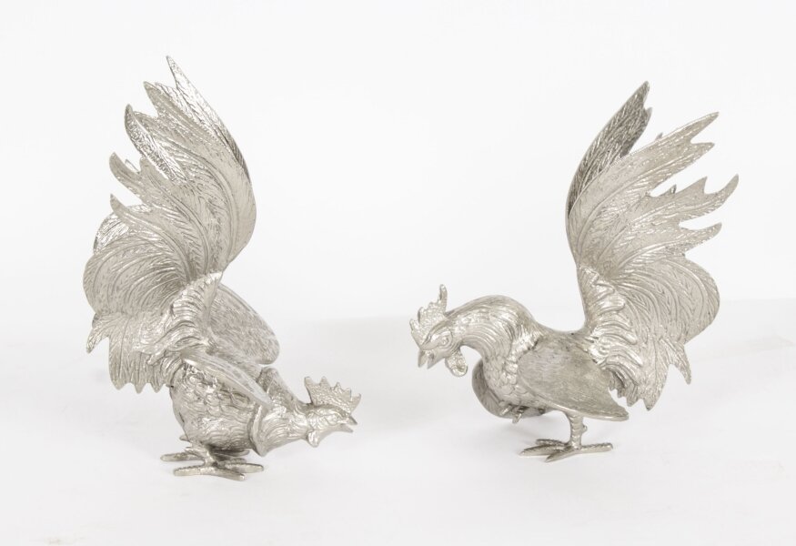 Antique Pair Italian Silver Plated Fighting Cockerels  20th C | Ref. no. A3831 | Regent Antiques
