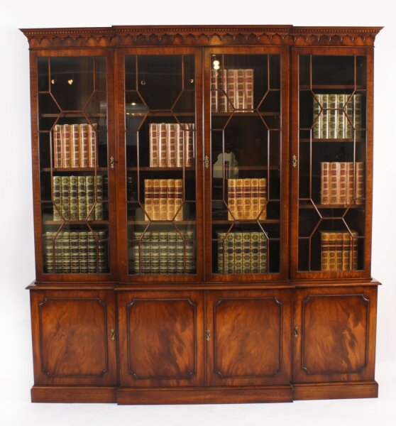 Vintage Flame Mahogany Breakfront Bookcase  Georgian Revival 20th Century | Ref. no. A3858 | Regent Antiques