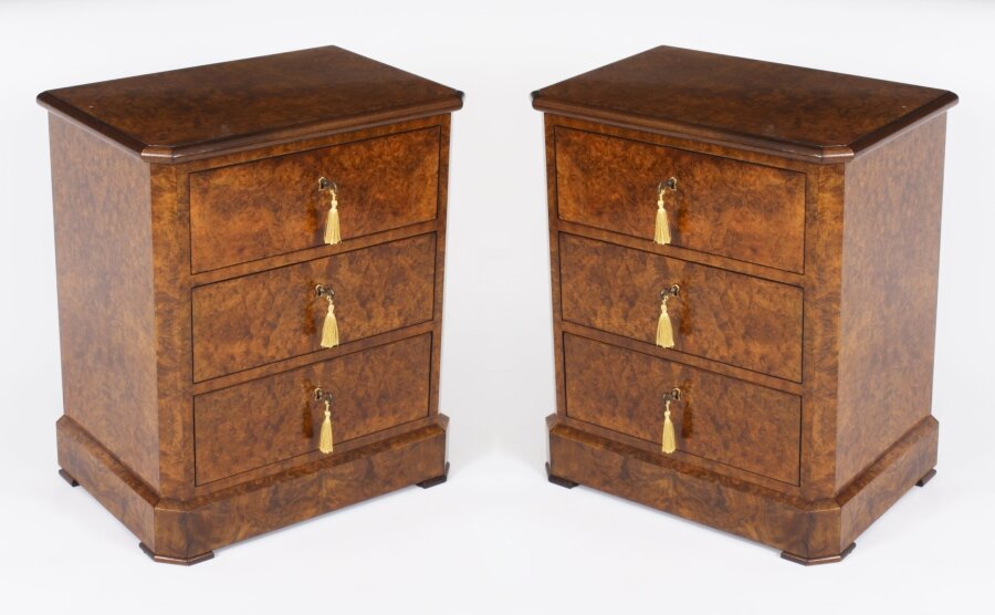 Bespoke Pair of Burr Walnut Bedside Chests Cabinets  Made To Order | Ref. no. A3999 | Regent Antiques