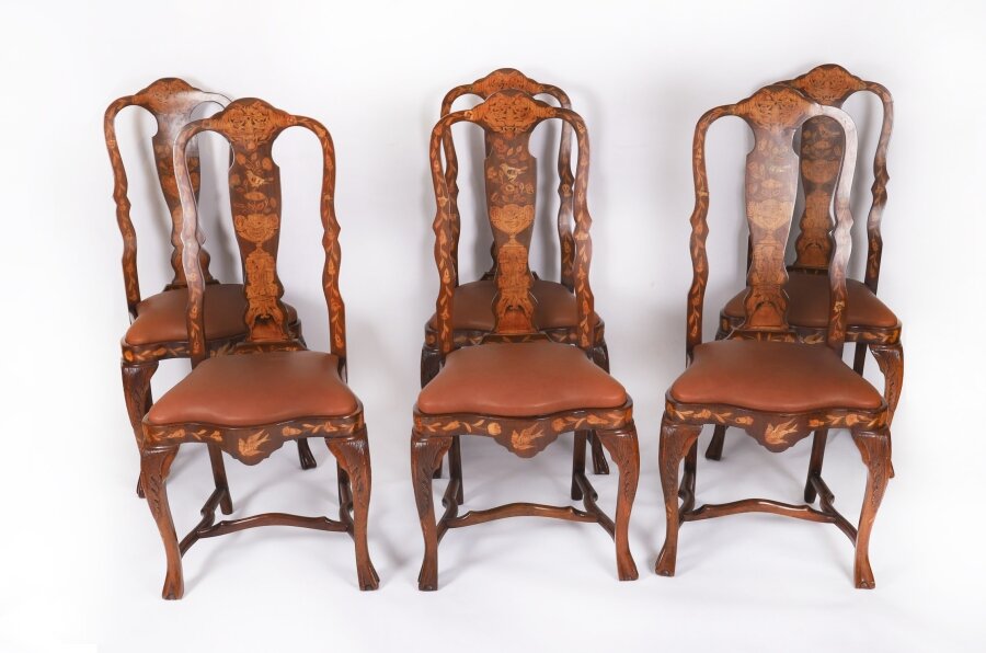 Antique Set 6 Dutch Marquetry Walnut High Back Dining Chairs Late 18th C | Ref. no. A4097a | Regent Antiques