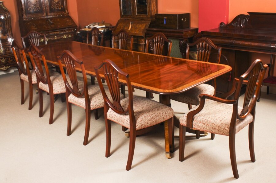 Vintage Twin Pillar Mahogany Dining Table and 10 Chairs 20th C | Ref. no. A4266a | Regent Antiques