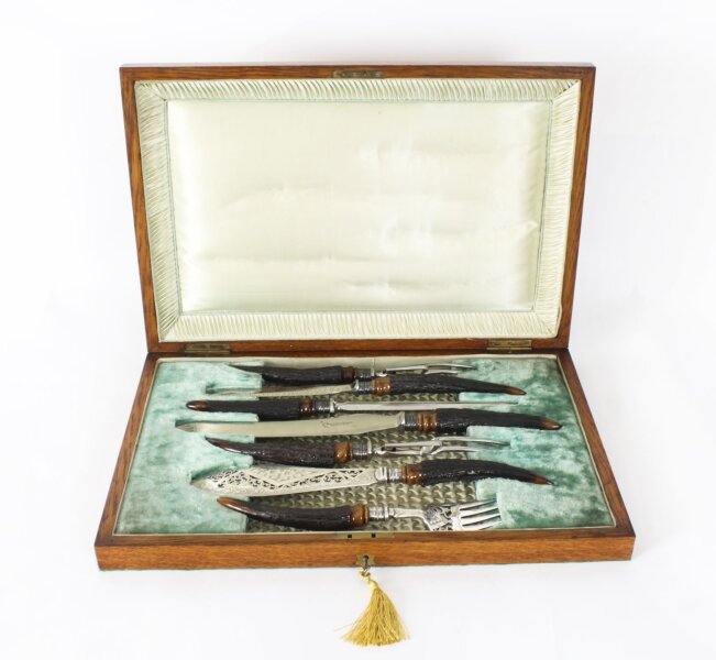 Antique English Victorian Silver Plated Antler Horn Carving Serving Set 19th C | Ref. no. A4283 | Regent Antiques