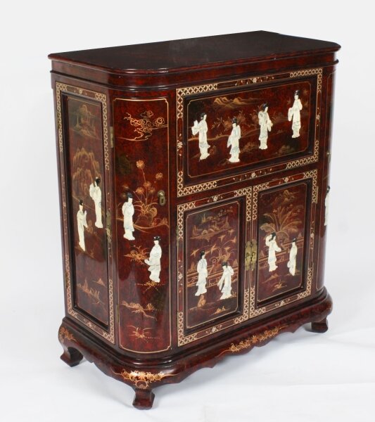 Vintage Japanese Burgundy Lacquered Cocktail Cabinet Dry Bar & Glasses 20th C | Ref. no. A4288 | Regent Antiques